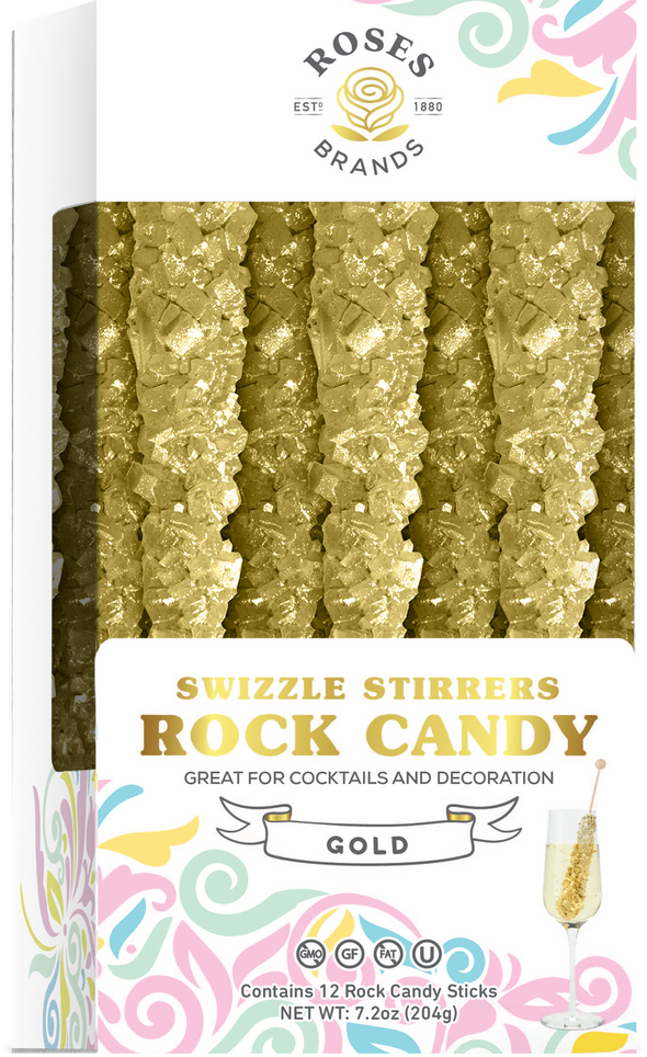 ROCK CANDY SWIZZLE STICKS - (17G) - 12CT - WEDDING BOX / GOLD